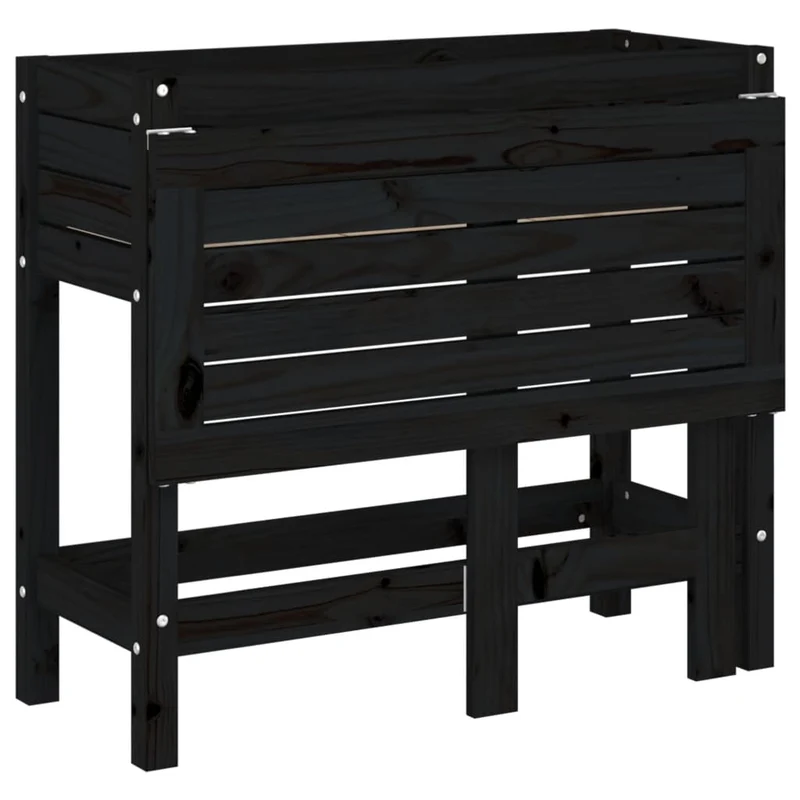Pflanztisch Pflanzkasten mit Klappbarer Tischplatte Schwarz Massivholz 84x73x75 cm