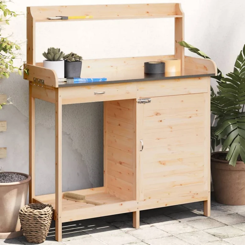 Pflanztisch mit Schrank 110,5x45x124,5 cm Massivholz Tanne naturfarben