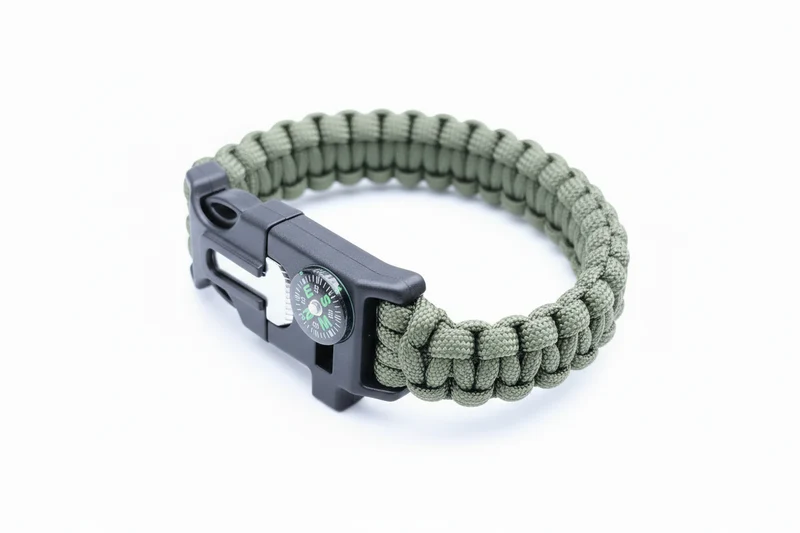 Survival Armband 5in1 mit Kompass, Feuerstarter & Messer – Paracord Outdoor Armband Grün
