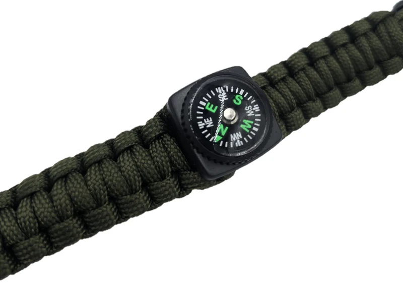 Survival Paracord Armband mit Kompass, Feuerstahl & Notsignalpfeife – 3 m Fallschirmleine