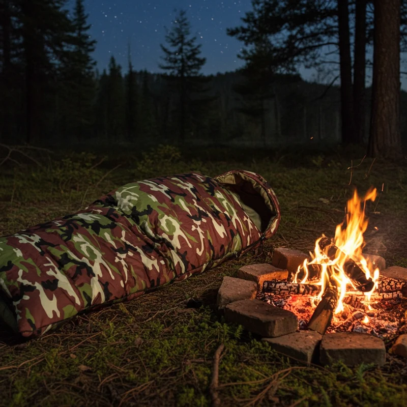 Mumien-Schlafsack Erwachsene Flecktarn Camping 3 Jahreszeiten Camouflage 2,2 m