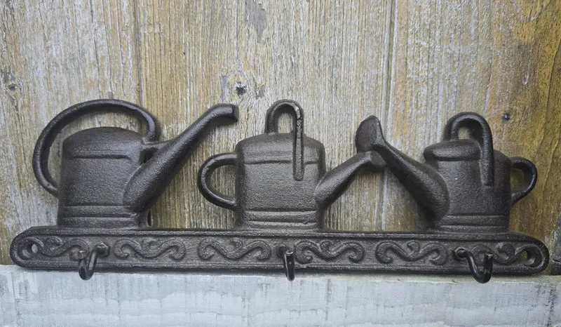 Hakenleiste Gußeisen 28,5x9x3,5cm dunkelbraun 3 Haken Gießkannenmotiv