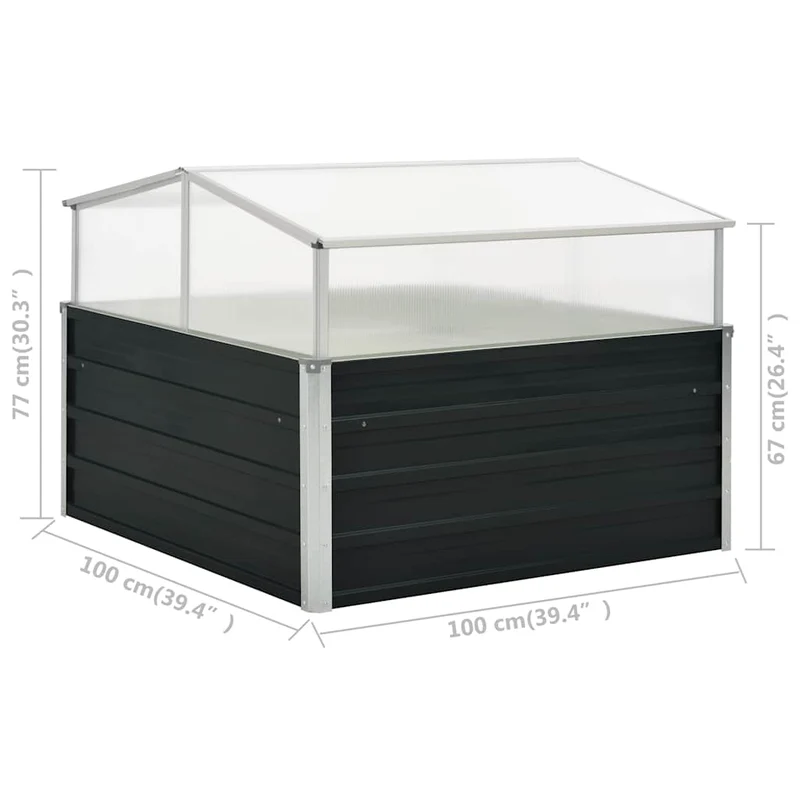 Frühbeet Abdeckung Anthrazit 100x100x77 cm Verzinkter Stahl Gewächshaus