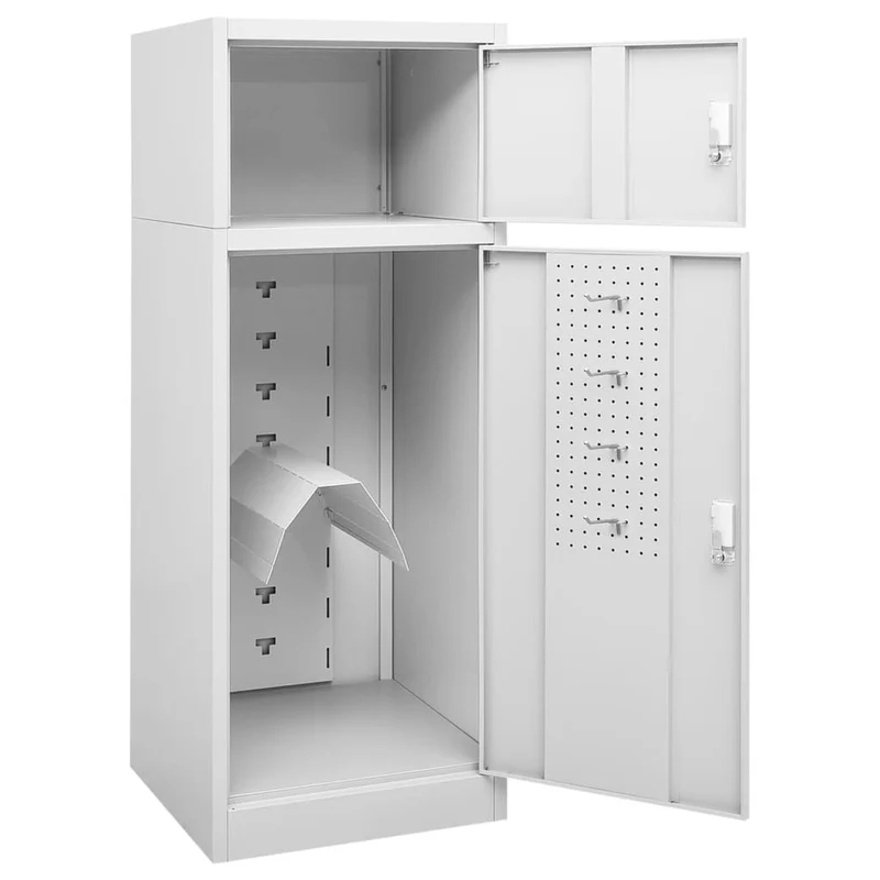 Sattelschrank Hellgrau 53x53x140 cm Stahl Aufbewahrungsschrank abschließbar