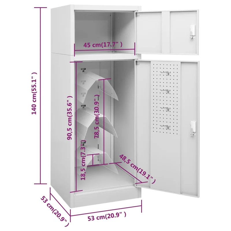 Sattelschrank Hellgrau 53x53x140 cm Stahl Aufbewahrungsschrank abschließbar