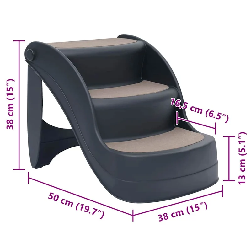 Hundetreppe 3 Stufen Klappbar Dunkelgrau 38x50x38 cm Haustiertreppe