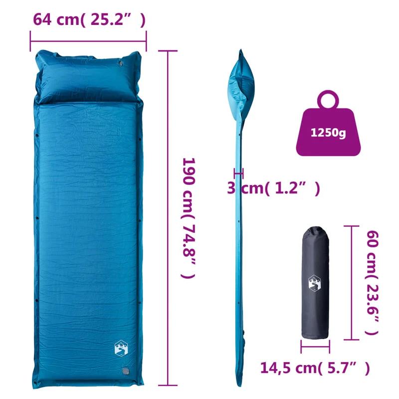 Aufblasbare Isomatte mit Kissen Türkis 190x64x3 cm Luftmatratze Camping