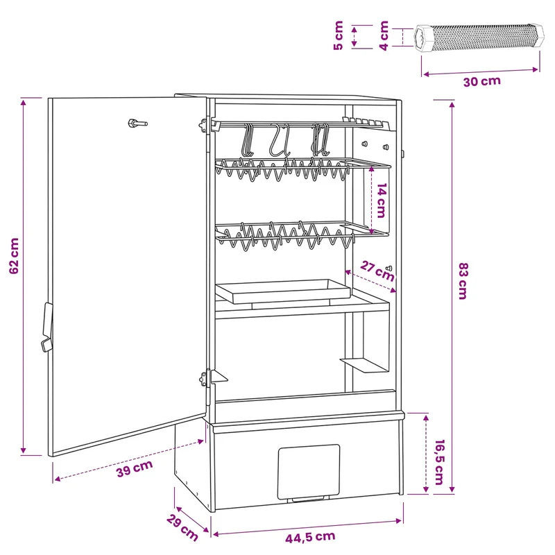 Räucherofen 83 cm Räucherschrank Smoker mit 2 Pellet Räuchertubes verzinkter Stahl