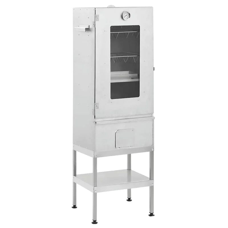 Räucherofen 83 cm mit Tisch Glas Räucherschrank Thermometer 3 Roste 12 Haken Smoker