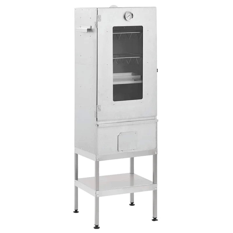 Räucherofen 83 cm mit Tisch Glas Räucherschrank Thermometer 3 Roste 12 Haken Smoker