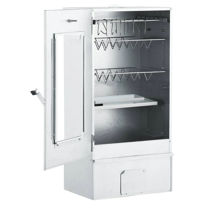Räucherofen 83 cm mit Tisch Glas Räucherschrank Thermometer 3 Roste 12 Haken Smoker