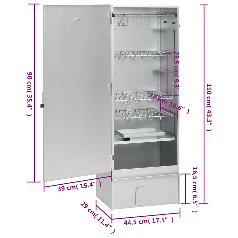 Räucherofen 110 cm mit Tisch Räucherschrank Thermometer 3 Roste 12 Haken Smoker
