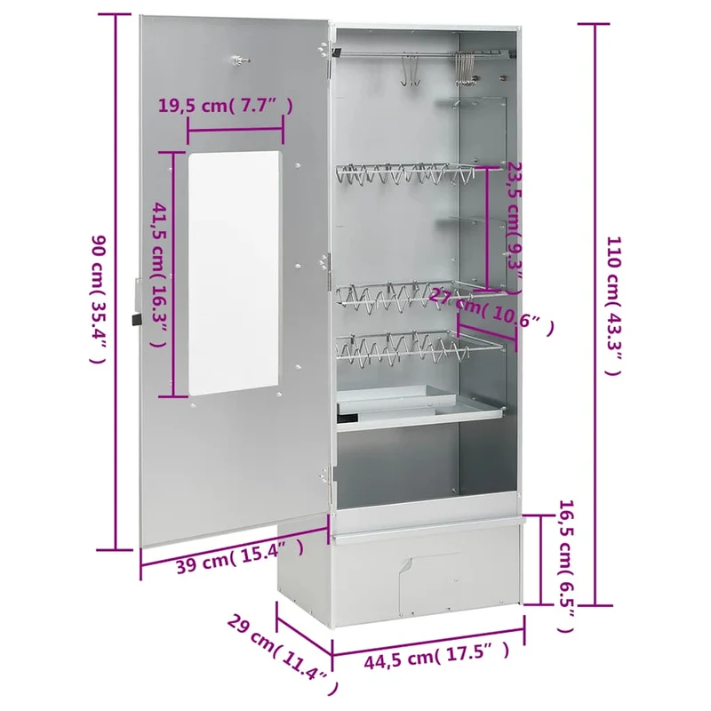 Räucherofen 110 cm mit Tisch Glasfenster Räucherschrank Thermometer 3 Roste Smoker