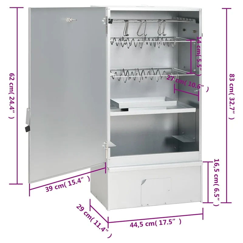 Räucherofen 83 cm mit Tisch Räucherschrank Thermometer 2 Roste 12 Haken Smoker