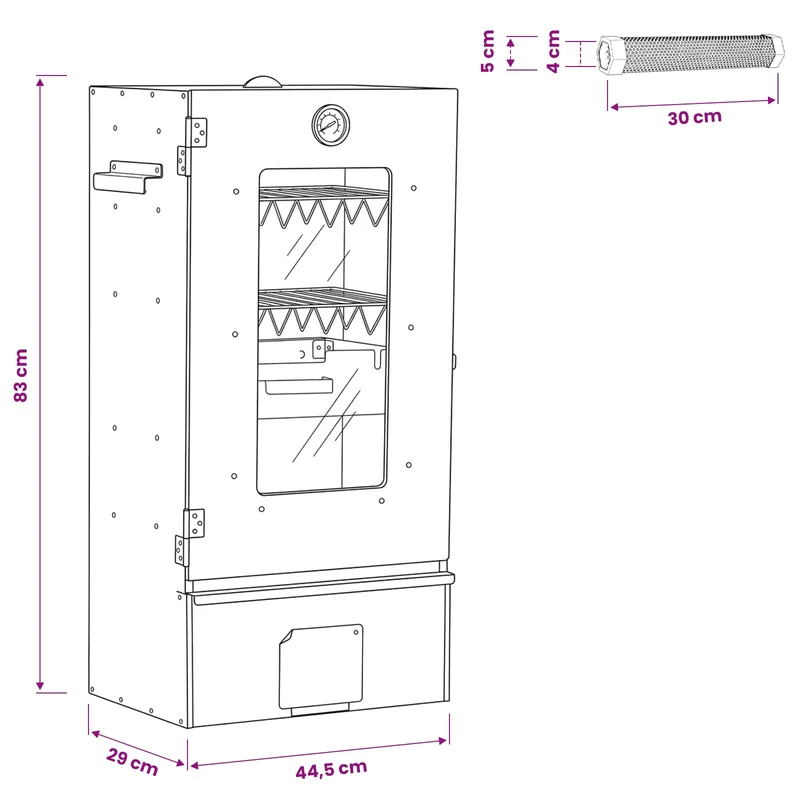 Räucherofen 83 cm Räucherschrank Glasfenster Thermometer 2 Räuchertubes 2 Roste