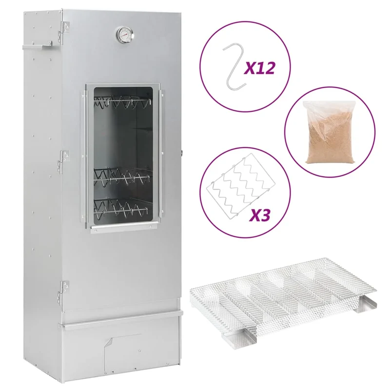 Räucherofen 110 cm Räucherschrank Smoker Kaltrauchgenerator Thermometer 3 Roste