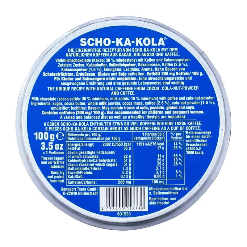 Energie Koffein Vollmilchschokolade 100 g