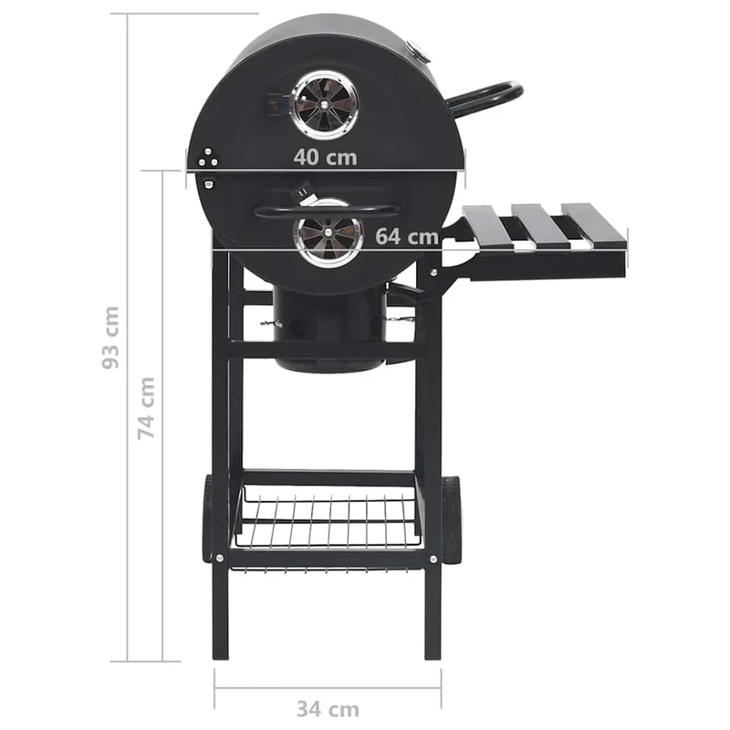 Holzkohlegrill Grillwagen mit Deckel Seitenablage Warmhalterost BBQ