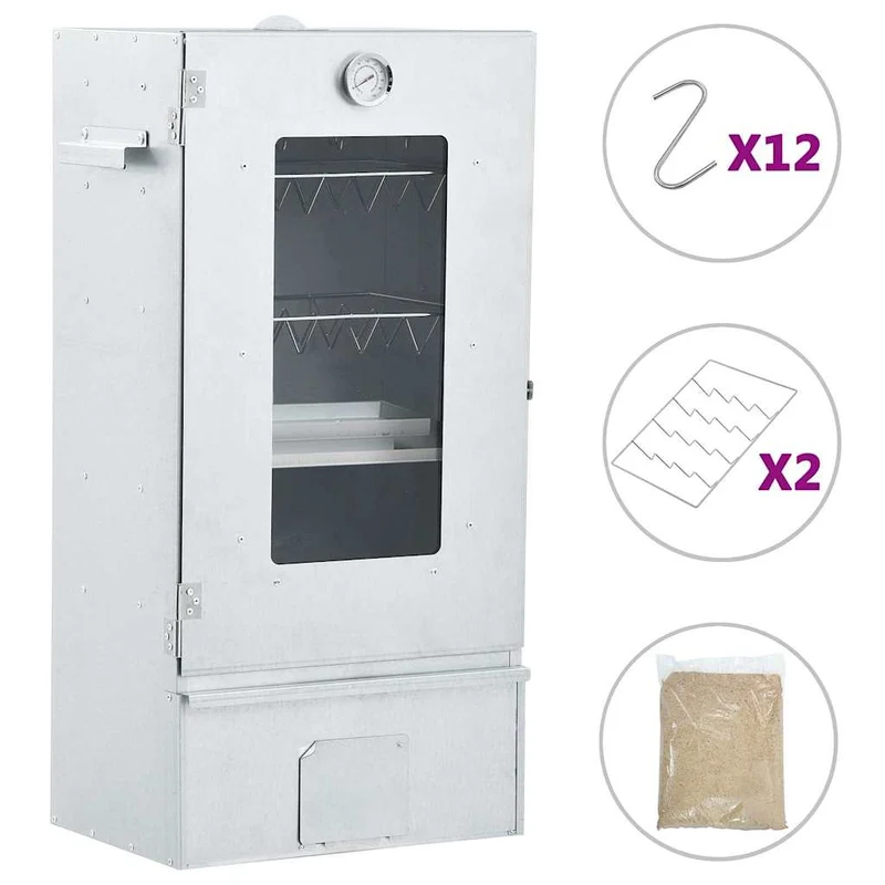 Räucherofen mit 1 kg Räuchermehl Smoker 44,5 x 29 x 83 cm silber verzinkt