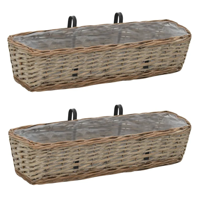 Balkon-Blumenkasten Pflanzkübel 2 Stk. Weide Handarbeit 60 cm braun hängend