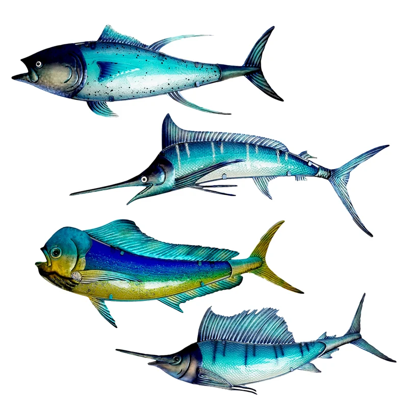Eurocatch Big Game Wanddekor-Set – 4 Fische 3D Metall & Glas 40 cm
