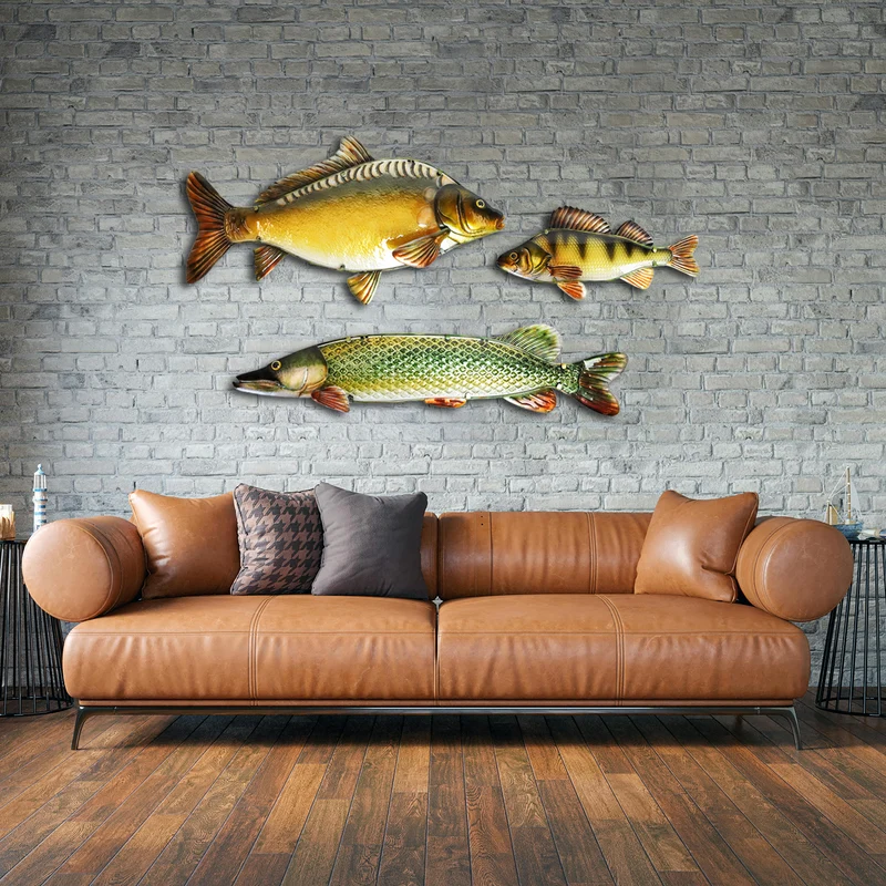 Eurocatch Hecht- und Barsch-Wanddekor-Set – 90 cm 3D-Metall & Glas