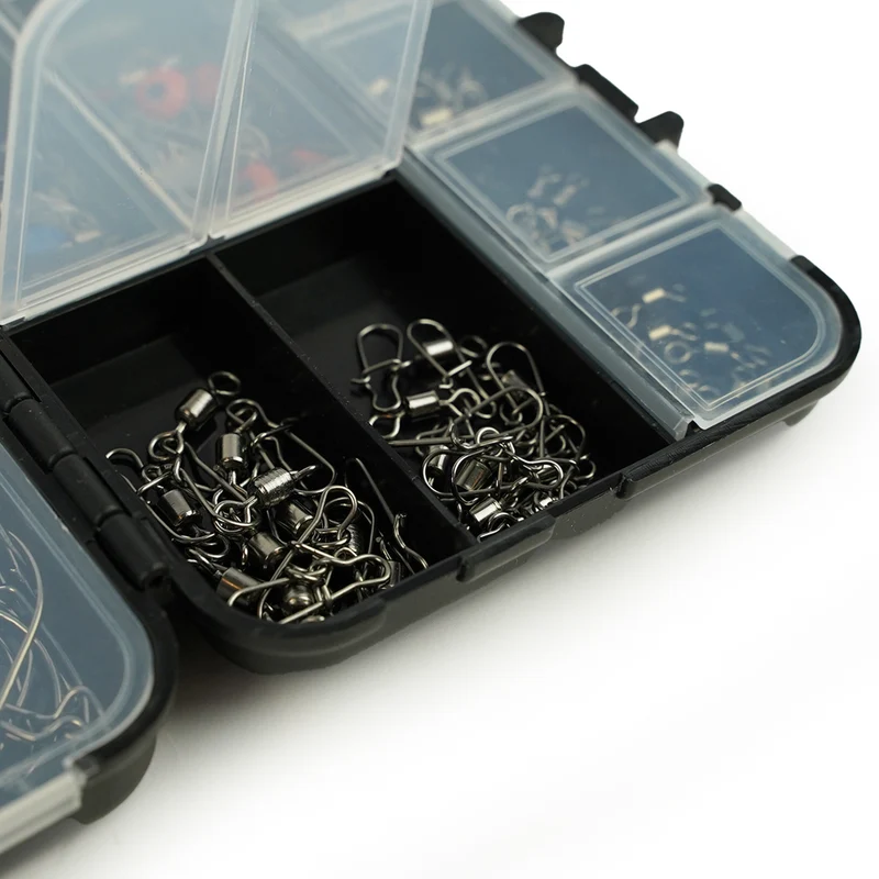 FISH-XPRO Hook & Swivel Set – 177-teilig mit Haken, Wirbeln & Tacklebox