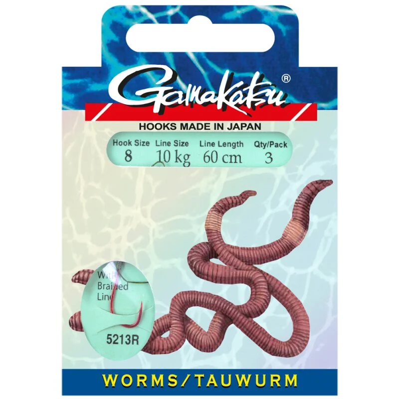 Gamakatsu Vorfach-Haken 5213R Wurm / Tauwurm geflochtenes Vorfach